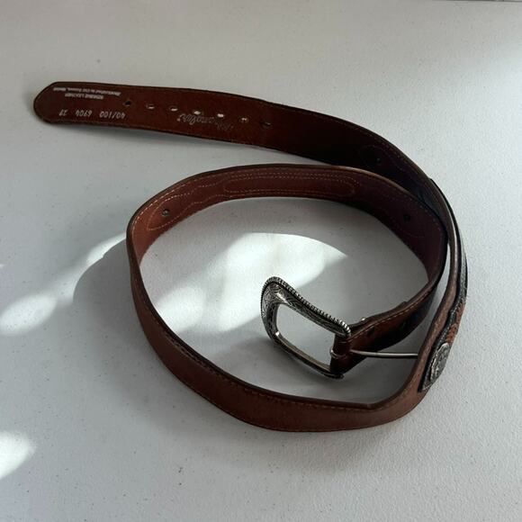 Wrangler Belt Mens (39.5-44) In Handcrafted Genuine Leather Southwestern Concho - Picture 1 of 16